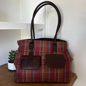Longaberger Tote Bag Plaid 25th Celebration inside & outside pockets slouchy